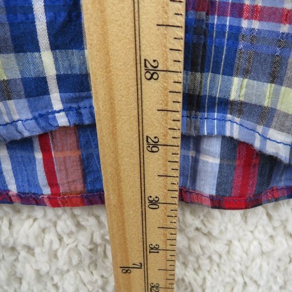 J. Campbell* Men's Short Sleeve Button Down Curved Hem‎ Plaid Shirt~ Size Medium - Picture 11 of 13